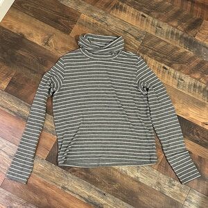 Aerie Charcoal and White Striped Long Sleeve Top